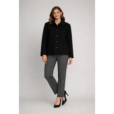 Eileen Fisher Jacket Women Medium Black Wool Blend Bouclé Button Made in USA