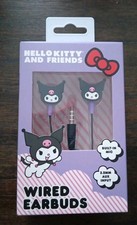 Hello Kitty KUROMI Black Wired Earbuds w/Built-In Microphone-3.5mm Input-New