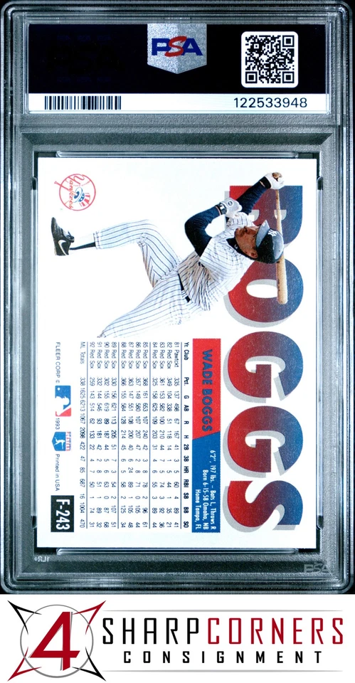 1993 FLEER FINAL EDITION #F-243 WADE BOGGS YANKEES HOF PSA 10 - Image 2 of 3