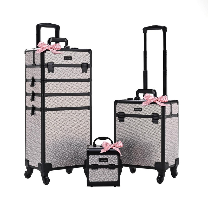 BYOOTIQUE Rolling Makeup Train Case on Wheels 3-Piece Art Deco Graphite