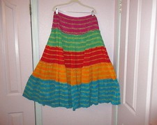 Lauren Ralph Lauren Maxi Skirt Size M Tiered Rainbow Pull On Cotton Peasant 70s