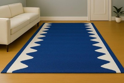 Blue Geometric Hand-Tufted Rug: New Zealand Wool Modern Carpet
