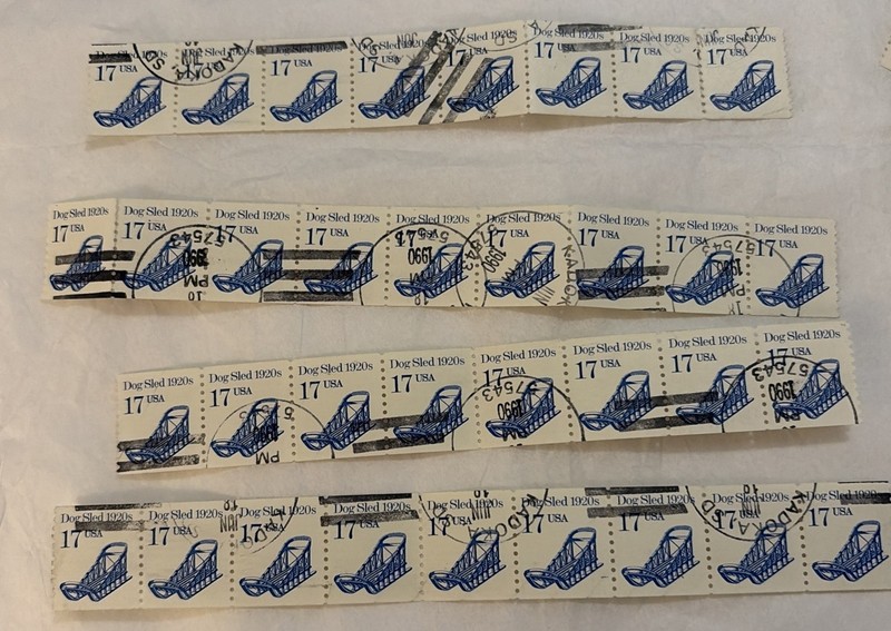 Dog Sled 1920’s 4 Strips USA Stamps Used 1985. 17¢