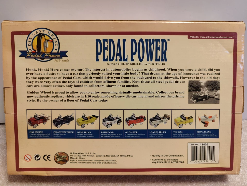 Golden Wheel Pedal Power Die Cast Pedal Cars Set 4 1:10 Scale Fire Police 43405 - Image 3 of 3