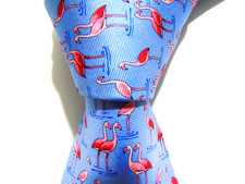 Brooks Brothers Mens Silk Tie Light Blue Pink Flamingo Print Necktie - USA Made
