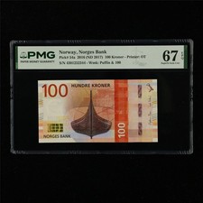 2016 Norway Norges Bank 100 Kroner Pick#54a PMG 67 EPQ Superb Gem UNC