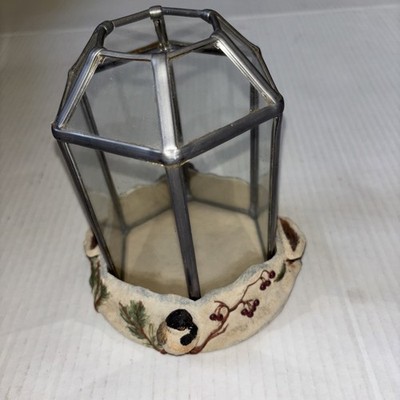 Glass/resin Candle Terrarium Christmas Holiday Candle Holder 4 x 7  Winter Bird