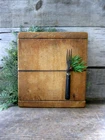 Primitive Early Antique Child's Wood Bread Cutting Board w 3 Tine Fork