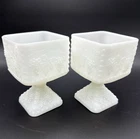 Vtg Anchor Hocking Hobnail Milk Glass Pedestal Bowls Colony Harvest Grape Set/2