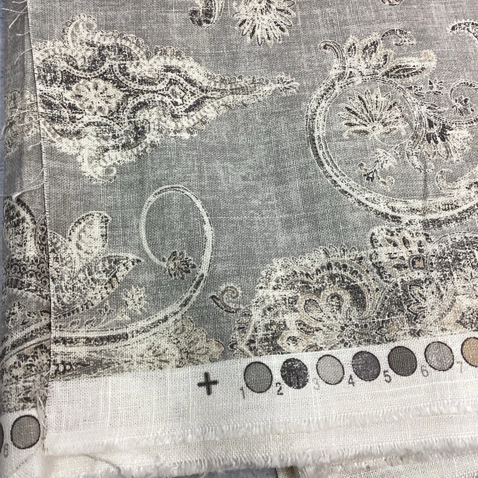 Fair Trade Thunder Gray Paisley 54" W x 6 yd 16" P Kaufmann 55% Linen 45% Rayon - Image 2 of 4