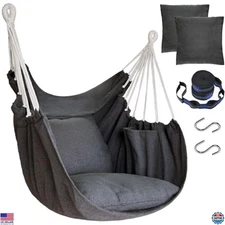 Halalona Hanging Hammock Chair with 2 Cushions - Durable Cotton, Hand Woven Rope