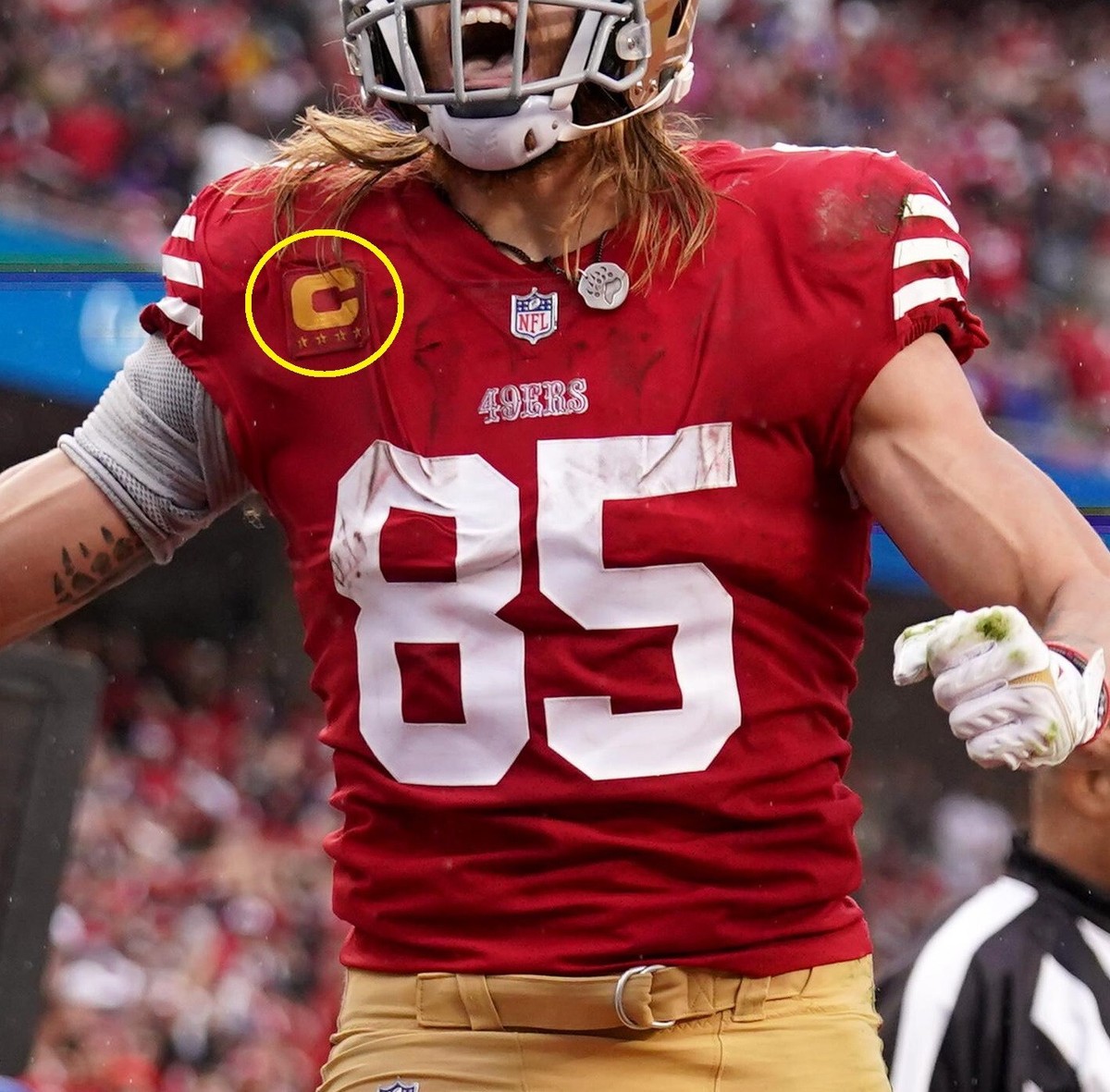 2023 NFC Playoffs SF 49ers George Kittle TE 4⭐Star Iron-on Red Cap GOLD  C-PATCH