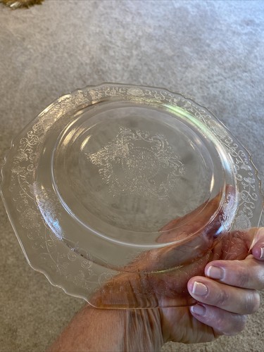 Hazel Atlas Depression Glass Pink 9 Inch Plate Florentine 1 Poppy - Picture 5 of 5