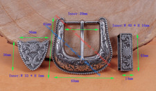 HEAVY DUTY COWBOY WESTERN FLORAL ENGRAVED ANTIQUE SILVER BELT BUCKLE SET 1-1/2"