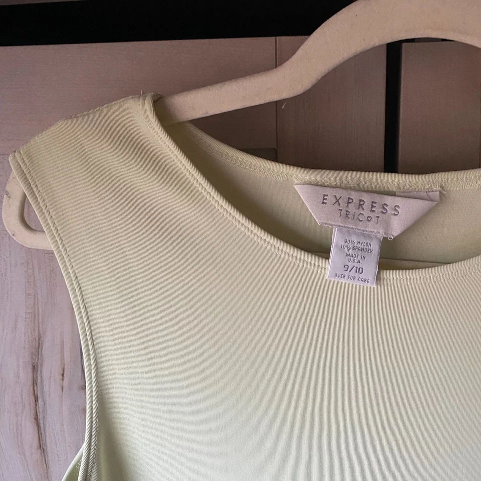 Mini Vestido Vintage Express Tricot Años 90 Y2K Amarillo Verde Sin Mangas Elástico 9/10 Foto 2 de 4