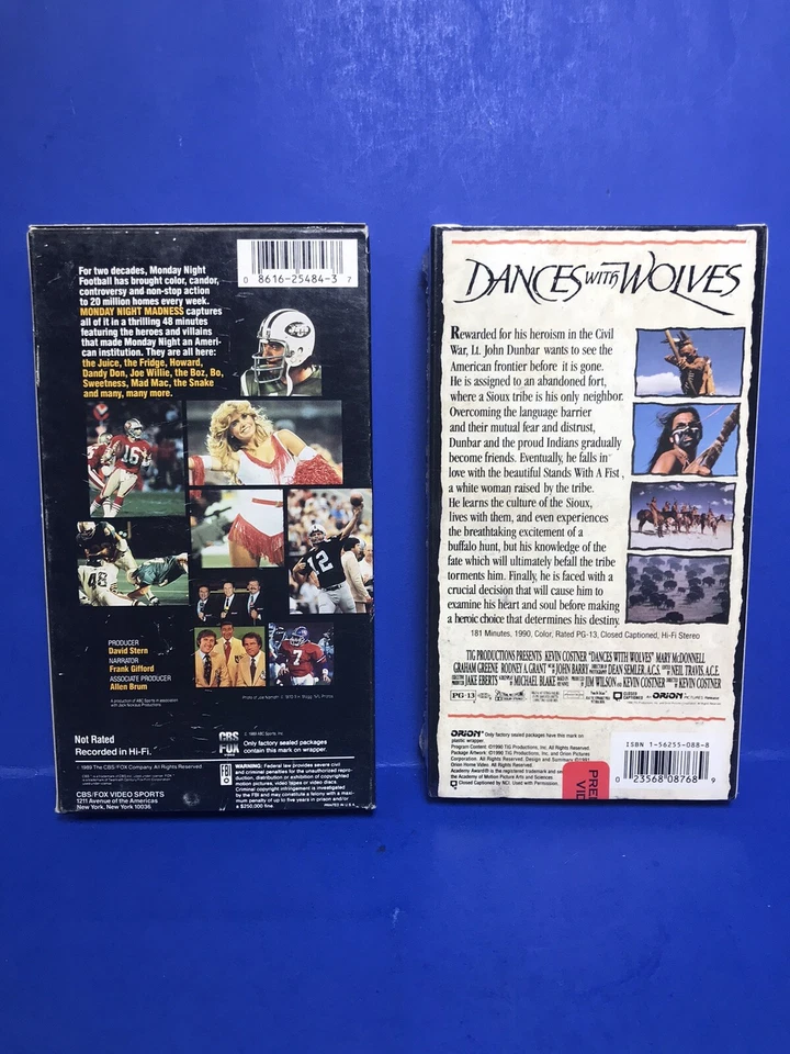 Sealed 1990 Dances With Wolves Orion Watermark & Monday Night Madness Used 1989 - Image 2 of 4