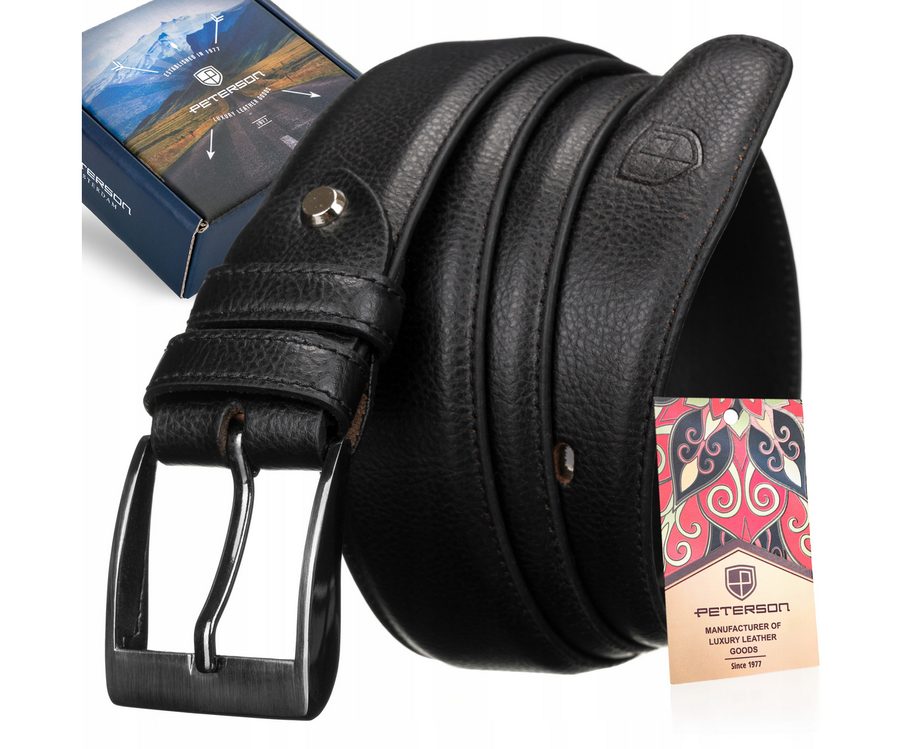 Men's leather belt with classic metal buckle - Peterson