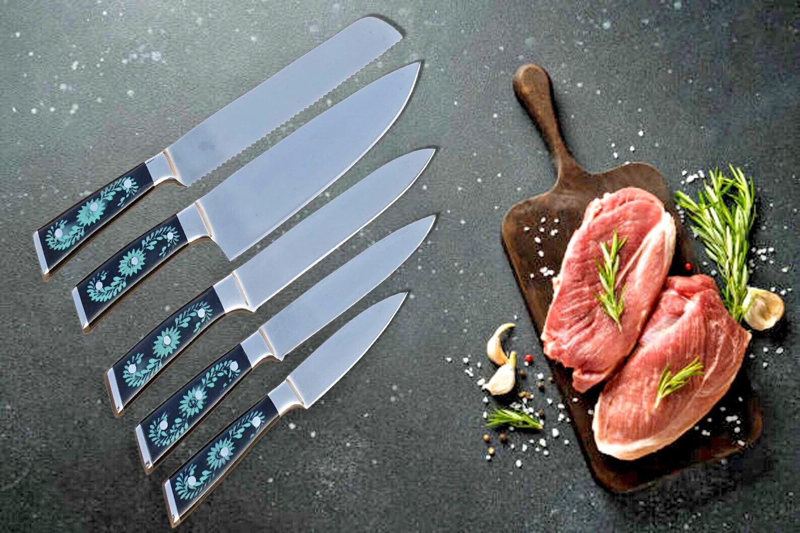 D2 Custom Hand Forged Chef Knife Set Kitchen Knife Set With Leather Roll Bag