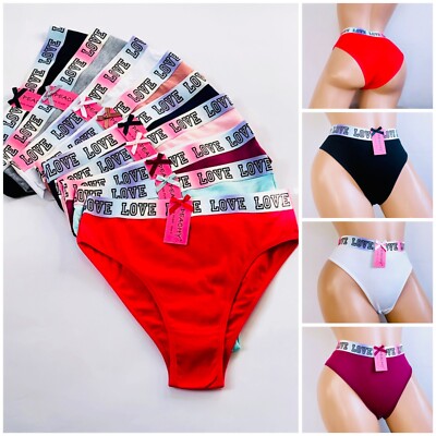 LOT 6-12 Womens Bikini Panties Brief Floral LOVE Cotton Underwears Long Leg S-XL