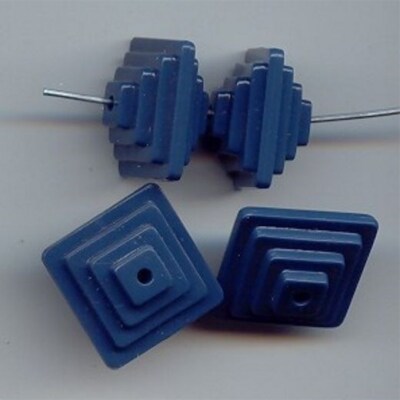 24 VINTAGE BLUE ACRYLIC 12x18mm. 3-D SQUARE STEP DISC SPACER BEADS 6593