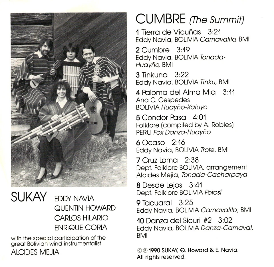 Sukay – Cumbre (The Summit) - CD-Album / Original Sukay Records SUK-07, USA 1990 - Bild 3 von 4
