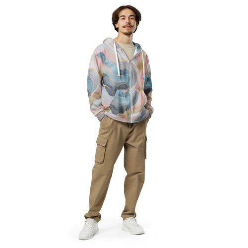 Mens Full Zip Graphic Hoodie - Marble Cloud of Grey Pink Blue 82395 - Picture 3 of 18