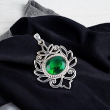 925 Sterling Silver Green Emerald Stone Anniversary Sister Wedding Boho Pendant