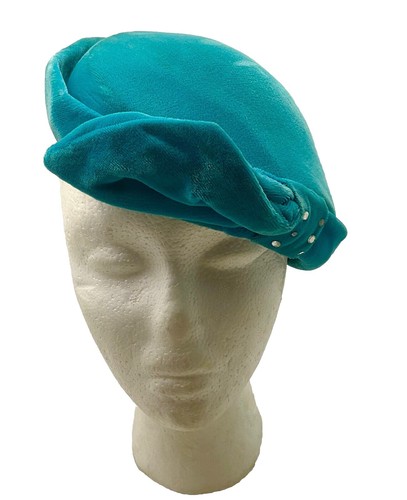 Vintage 40s 50s Tilt Hat Original by Dajon Blue Velvet w  display picture 3