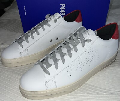 P448 Jack Sneaker Men s EU 45 US 12 NIB White Red With Gray Laces Worn Look