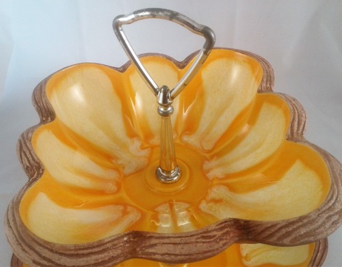 California Pottery Tidbit Tray Orange Brown Candy Dish Centerpiece 7202 USA - Picture 3 of 7