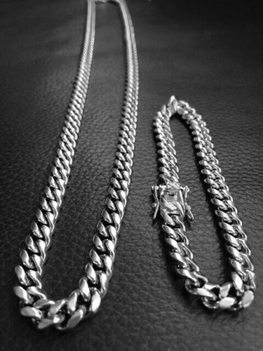 Juego de Pulsera y Cadena Cuban Miami Link 10mm Acero Inoxidable Punk Rock Joyería - Imagen 4 de 4