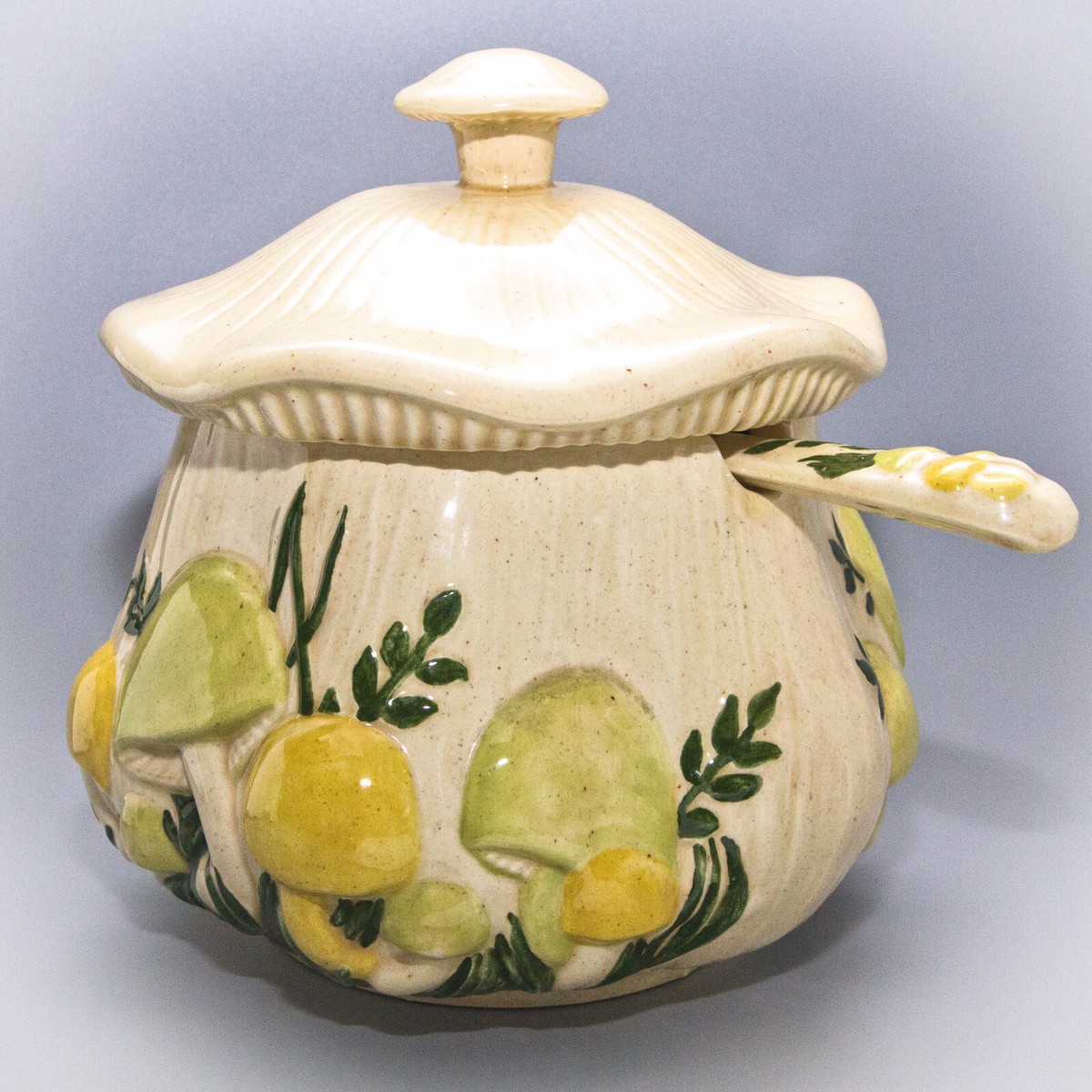 Vintage 1970's Arnel's Ceramic MUSHROOM SOUP TUREEN w' LID & LADLE