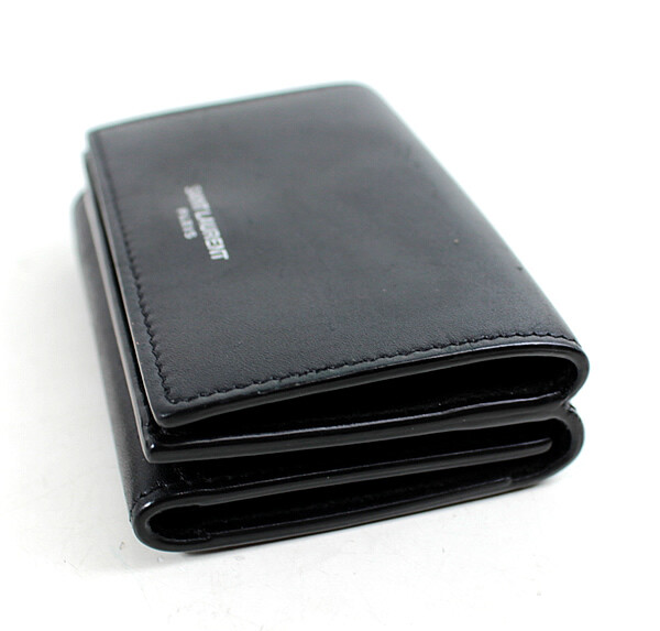 YSL ブラックレザー ミニ財布 Saint Laurent Mini Wallet Trifold Black R246 | eBay