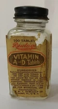 Vintage Rawleigh's Medicine Bottle Vitamin A and D Tablets Metal Lid