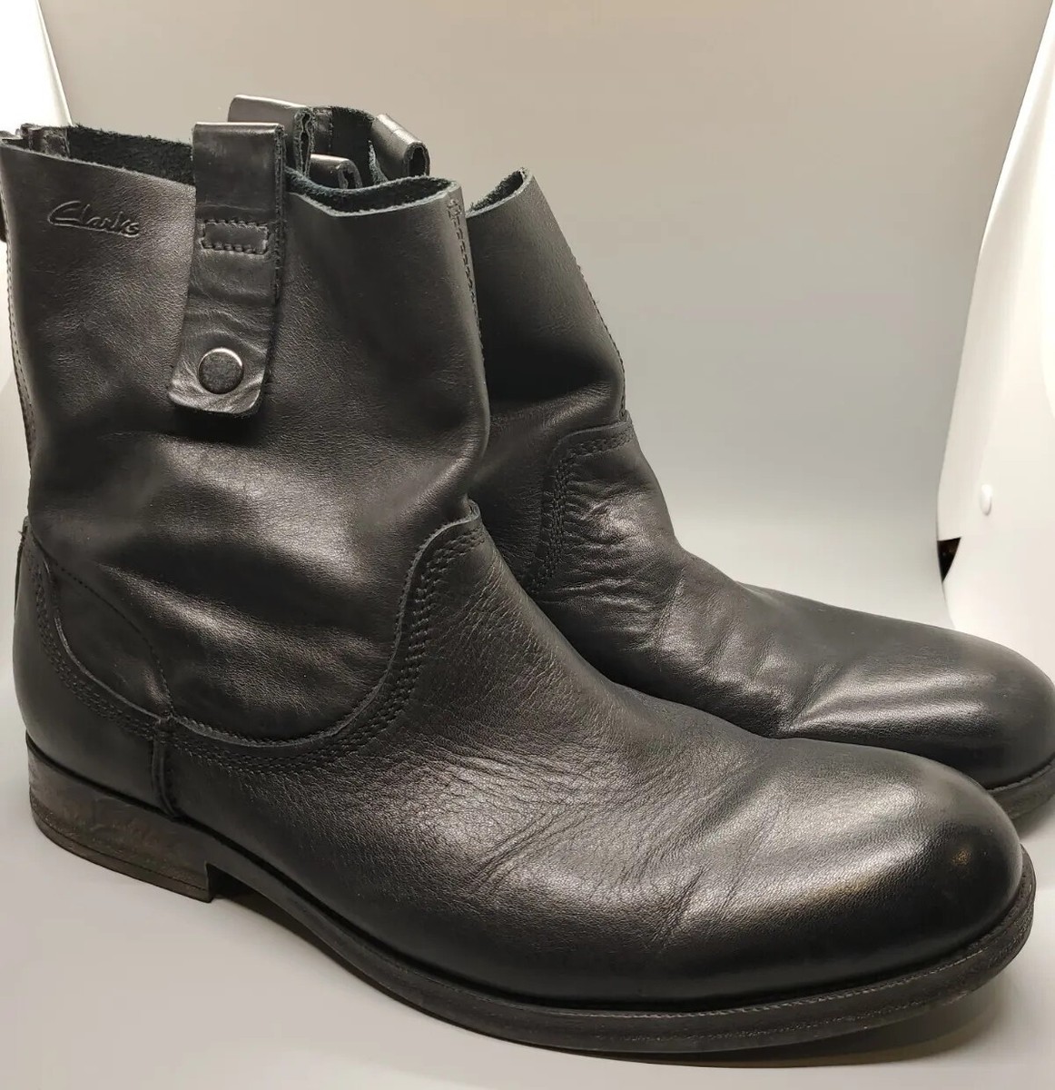 Clarks Mens Hommes Black Leather Slip On Zip Up Ankle Boots  display picture 3