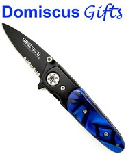 6" NEW Wartech TACTICAL Spring Assisted BLUE MARBLE Handle POCKET KNIFE Knives