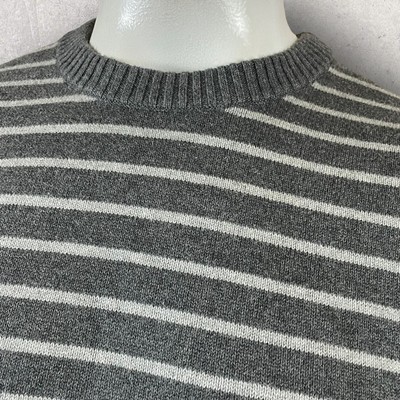 Duluth Trading Sweater Mens Large Strongarm Gray Stripe Cotton Pullover NEW D52