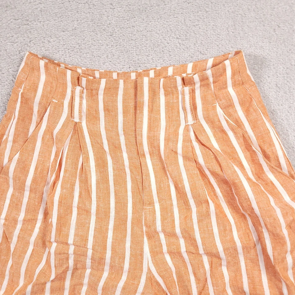 Forever 21 Linen Shorts Women's Size 24 Orange Ivory Striped Pockets Pleated Zip - Image 4 of 4