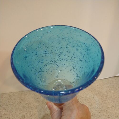 Copa de vino de agua Artland soplada a mano azul cobalto burbuja pedestal de vidrio 10 oz - Imagen 3 de 6