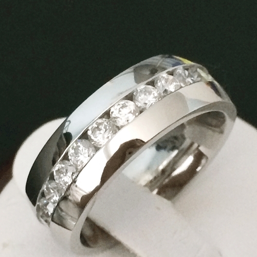8MM Men's Wedding Band Ring Stainless Steel W/ Cubic Zirconia Size 9-13-image