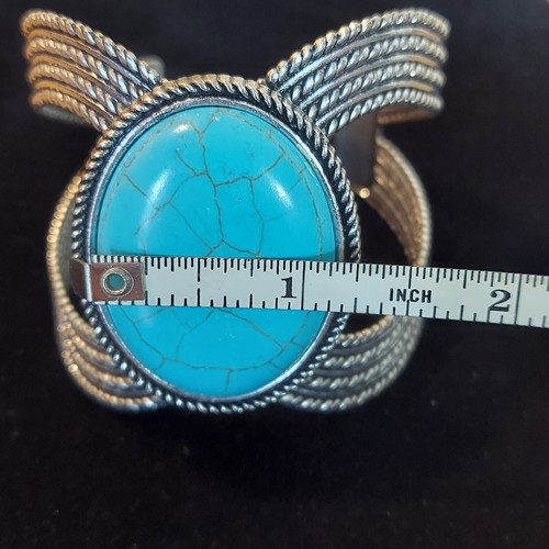 Turquoise Cuff Bracelet Silver Tone Costume Adjustable Large - Picture 9 of 10