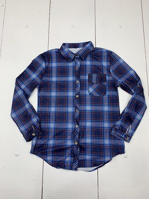 Womens Blue Plaid Long Sleeve Button Up Shirt Size Small