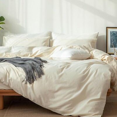 MooMee California King Duvet Cover 100% Washed Cotton Linen Like Texture