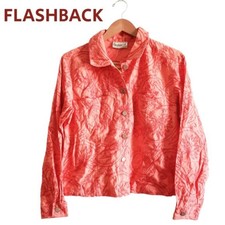 Vintage Flashback Coral Orange Floral Embroidery Button Women's Jacket Mediumnwt