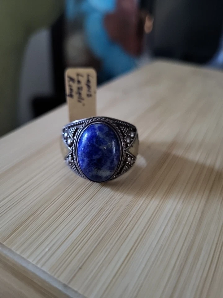 Anillo de Piedras Preciosas de Lapislázuli, 925 De Colección Raro Con Un Símbolo Paramid, Talla 10 Foto 2 de 4