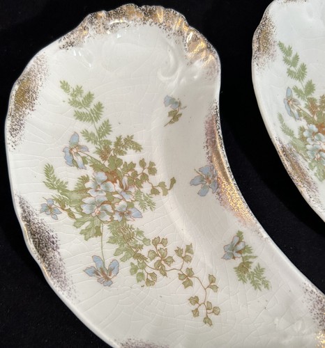 J&G Meakin Hanley Set 2 Vintage Kidney Fish Bone Dish Blue Green Floral Gold - Picture 2 of 3