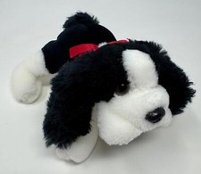 RUSS Black  White Puppy Dog Stuffed Animal Lovington Cocker Spaniel Red Bow