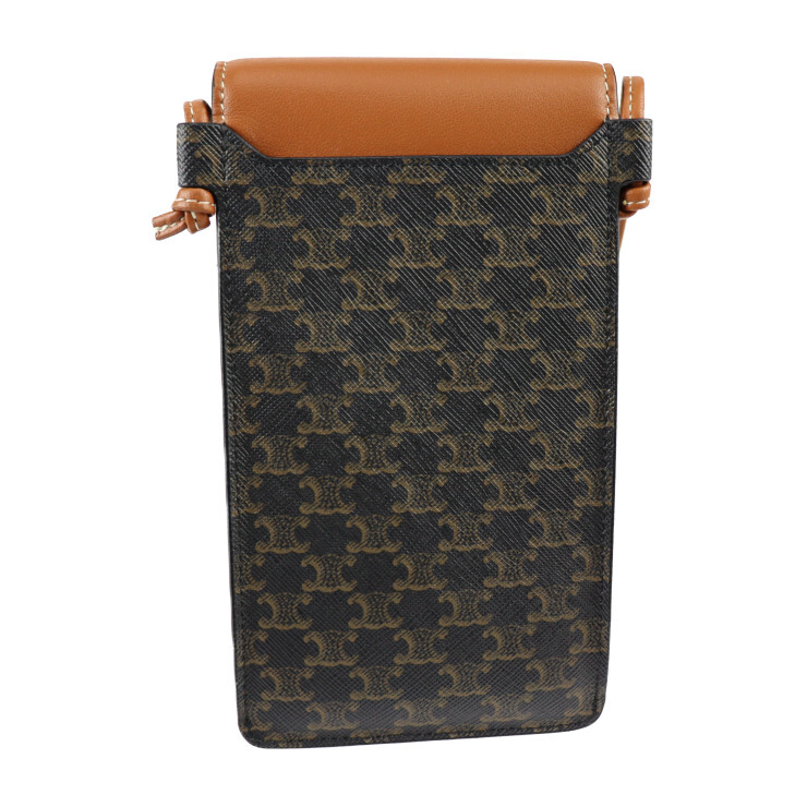 セリーヌ CELINE 10G332CQD PHONE POUCH WITH FLAP TECH PHONE POUCH IN TRIOMPHE CANVAS AND LAMBSKIN - BLACK | CELINE