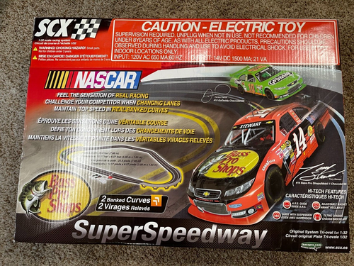 SCX Nascar Super Speedway 1:32 Slot Car Set Danica Patrick Tony Stewart ...