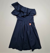 Chi Chi London Damenkleid marineblau 10 UK eine Schulter geriffelt eine Linie Knie